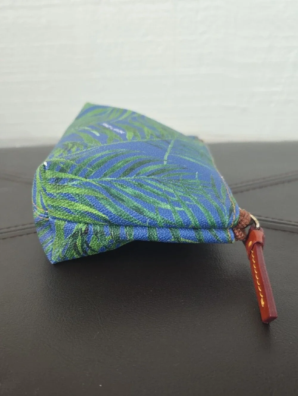 Dooney & Bourke Blue Canvas Leaf Zip Pouch with Green Print